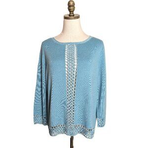 Coldwater Creek Crochet Accented Pullover Sweater Size PM Blue Versatile